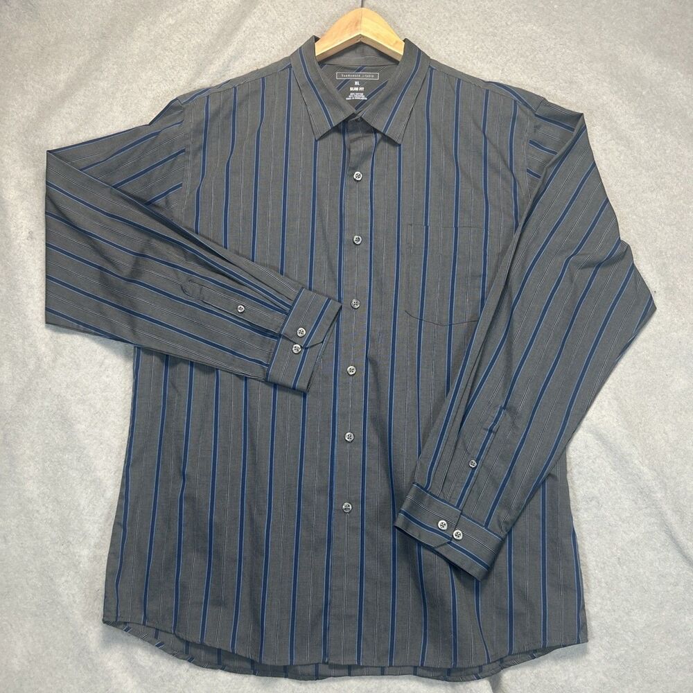 Van Heusen Studio Long Sleeve Shirt Mens XL Slim Fit Blue Grey Striped